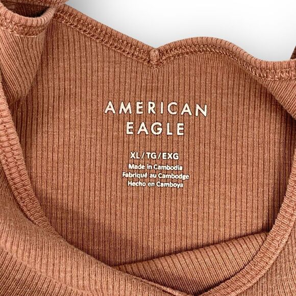 American Eagle AE Ribbed Saltwash V-Neck Baby Tee Rust Pink Women’s Size XL - Picture 9 of 10